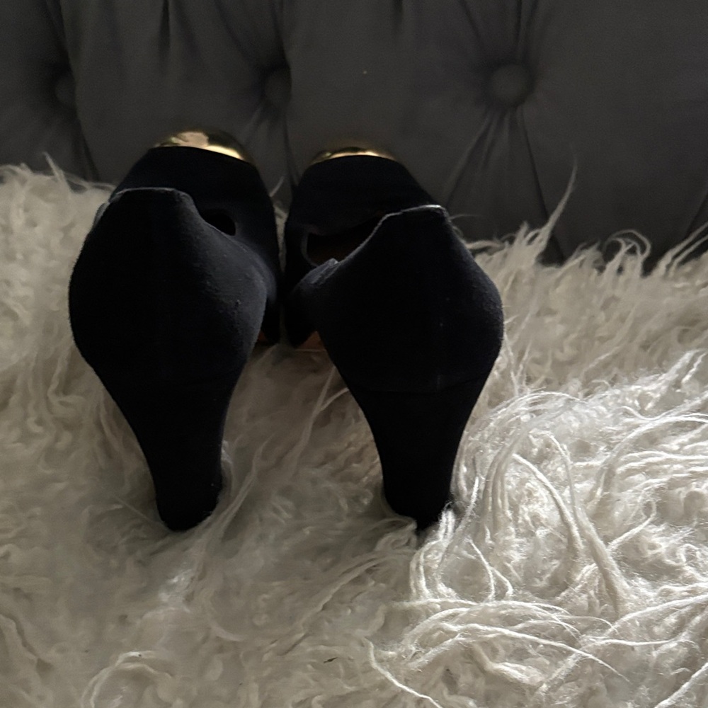 Salvatore Ferragamo Black Heels with Gold Accents - Picture 4 of 5